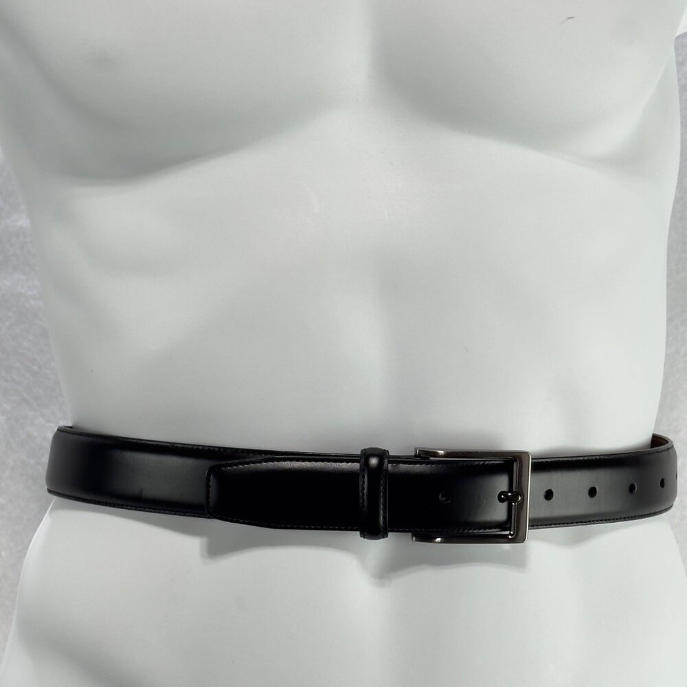 PENGUIN Munsingwear Mens Black Leather Belt Silver-Tone Buckle Size 30